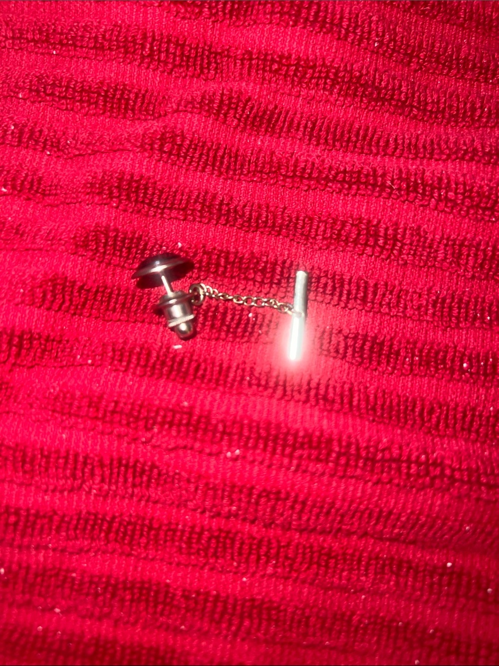 Vintage Silver Tone Smoky Quartz Tie Tack Lapel Pin with Chain & Bar